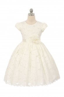 Off White Cotton Floral Lace Flower Girl Dress